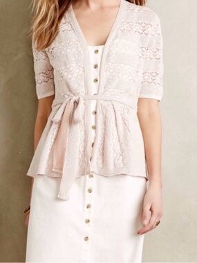 Tie-Waist Lace Knit Tunic in Cream